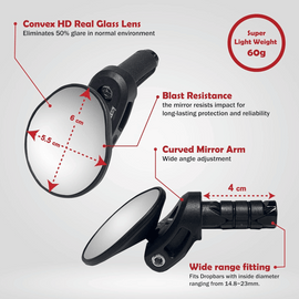 Hafny HF-M956S-FR06 HD Glass Lens Bar-End Mirror - 0