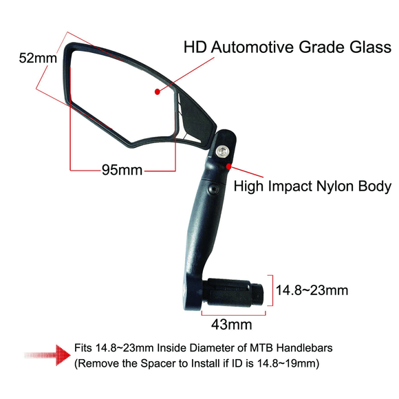 Hafny HF-M900LS-FR05 HD Automotive Glass Lens Rise Bar End Mirror