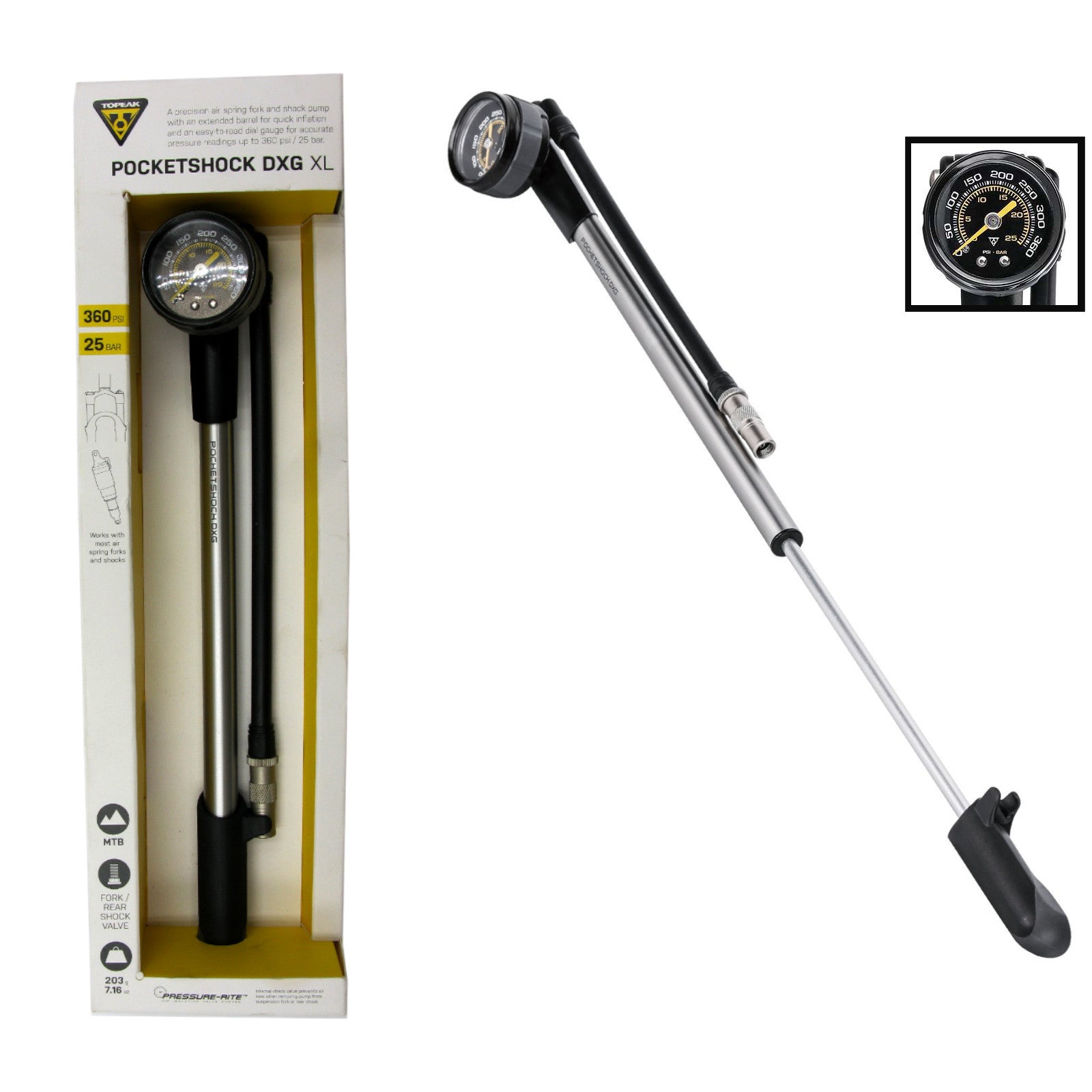 Topeak TPSDXG-XL Longer Pocketshock DXG XL 360psi Shock Pump The
