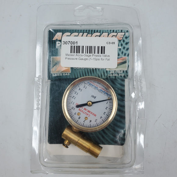 Open Box Meiser Accu-Gage by Milton 0-15psi PRESTA Valve Low PSI Tire Gauge Fat Bike