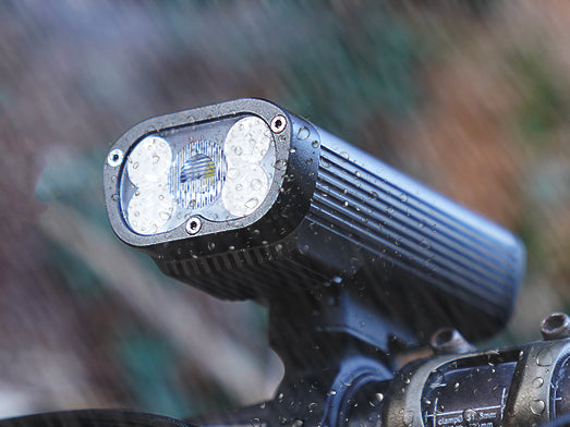 The Ravemen PR2400 UBC headlight will handle all things mother nature throws.  Water resistant.