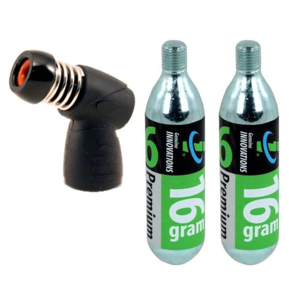 Maximum 3/8" CO2 Inflation Head Presta/ Schrader Valve+(2) 16g CO2 Threaded Cartridges