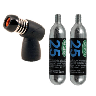 Maximum 3/8" CO2 Inflation Head Presta/ Schrader Valve+(2) 25g CO2 Threaded Cartridges Maximum Inflation