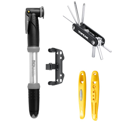 Topeak TC2408 Essentials Cycling Accessory Kit w-Mini Dual Pump, Multi-Tool, Tire Levers - The Bikesmiths