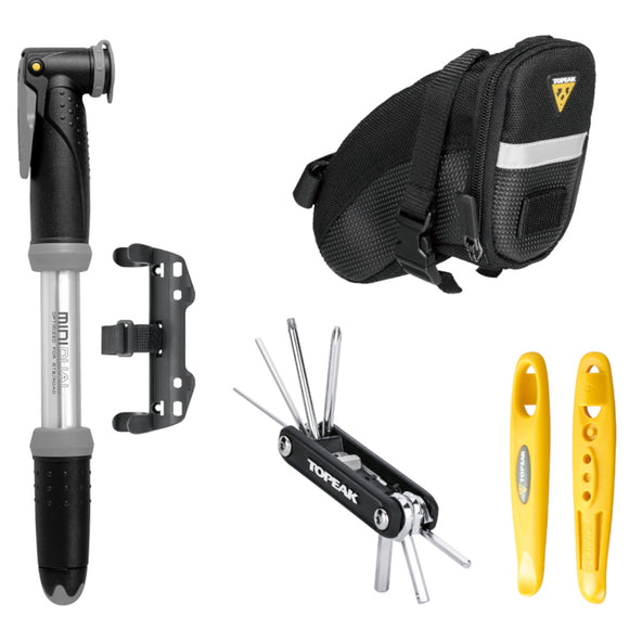 Topeak TC2407 Essentials Cycling Accessory Kit w-Seat Pack, Mini Dual Pump, Multi-Tool, Tire Levers
