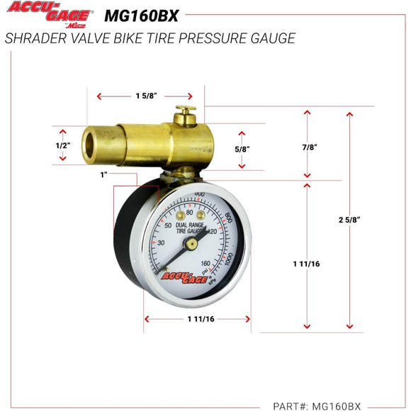 Meiser Accu-Gage MG160BX Schrader Gauge w/Bleeder
