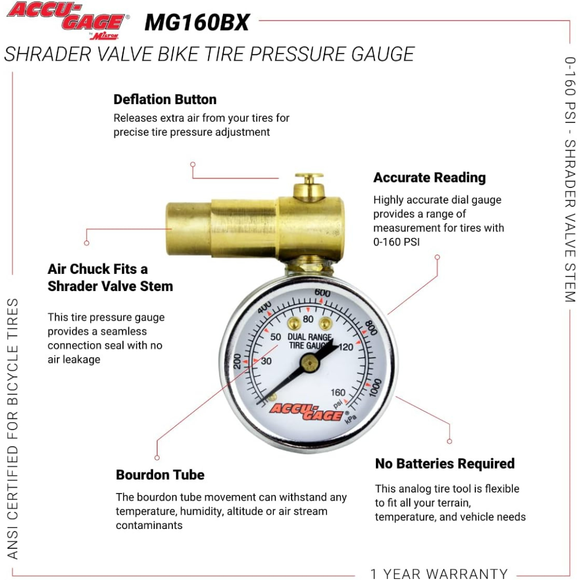 Meiser Accu-Gage MG160BX Schrader Gauge w/Bleeder