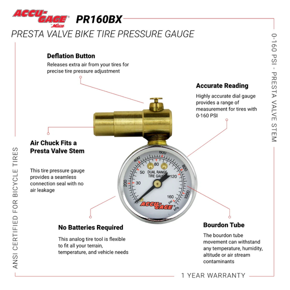 Open Box Meiser Accu-Gage PR160BX Presta Gauge w/Bleeder