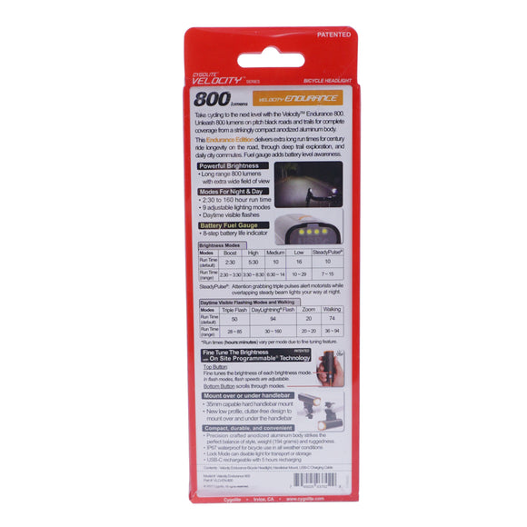 Cygolite Velocity Endurance 800 Lumens Headlight - The Bikesmiths