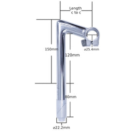Nitto Technomic NTC225 22.2mm Silver Long Quill 25.4mm Clamp Stem - The Bikesmiths