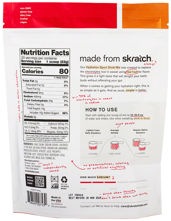 Skratch Labs Hydration Sport Drink Mix 20 Serving Resealable Pouch Skratch Labs