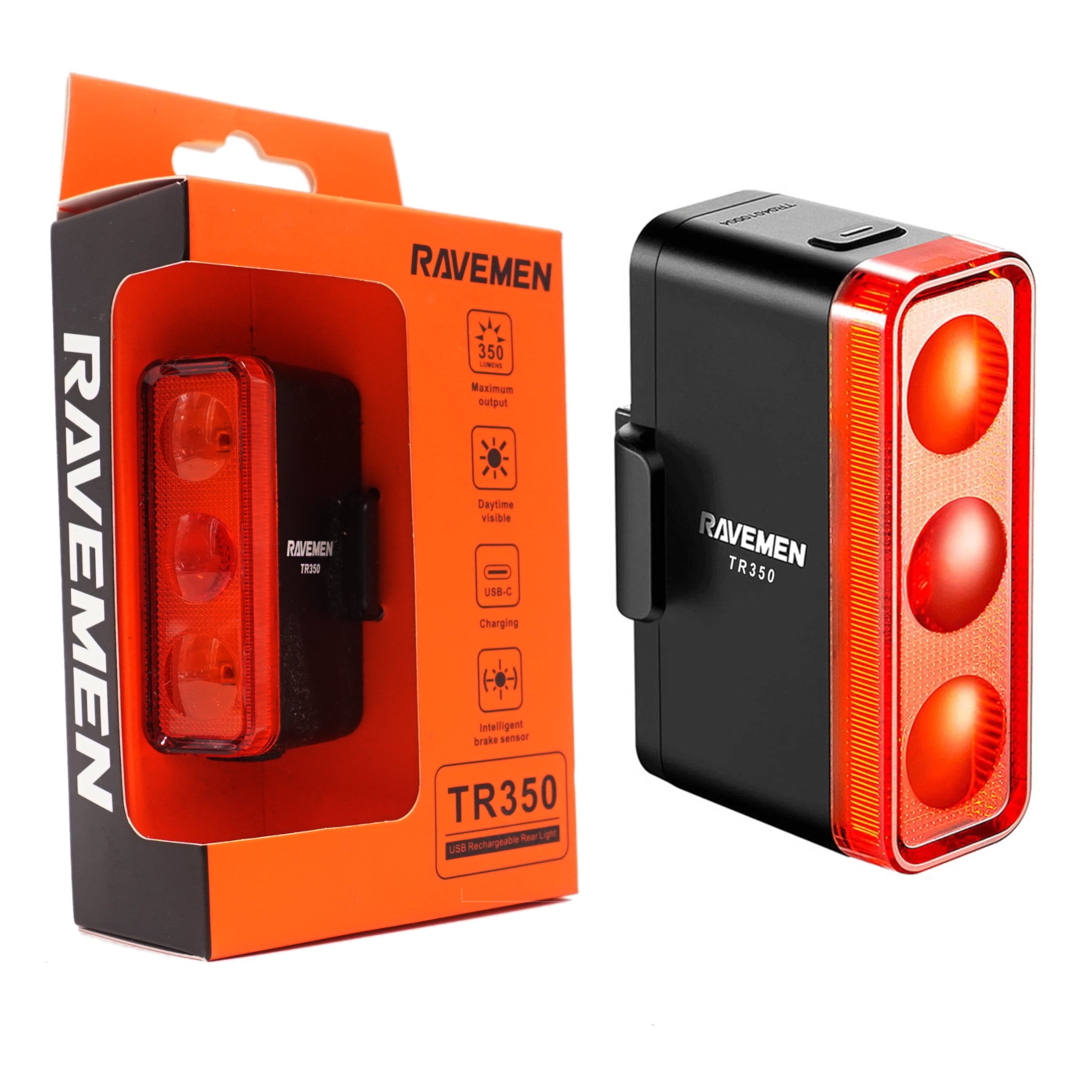 RAVEMEN TR150 USB Rechargeable Bike Tail Light – Auto On/Off, Brake Detection, 50g