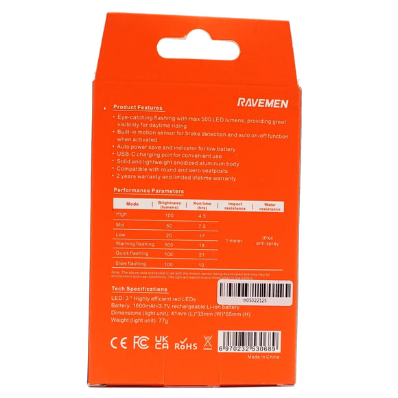 Ravemen TR-500 USB Tail Light - Ultra Bright 500 Lumen - The Bikesmiths