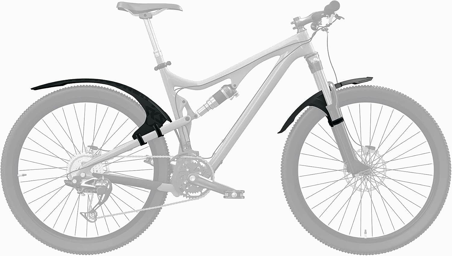 Premium Black MTB Clip-On Mudrocker Fenders Bundle for 29x3.0 Wheels Front & Rear, Hook & Loop Mounting