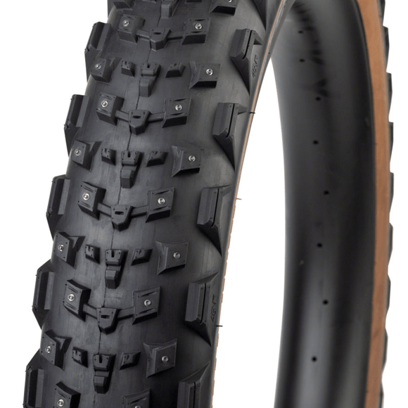 45NRTH Dillinger 4 Tire - 26x4.2 Tubeless Folding Tan 60 TPI 168 Large Concave Carbide Aluminum Studs