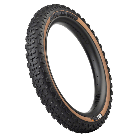 45NRTH Dillinger 4 Tire - 26x4.2 Tubeless Folding Tan 60 TPI 168 Large Concave Carbide Aluminum Studs