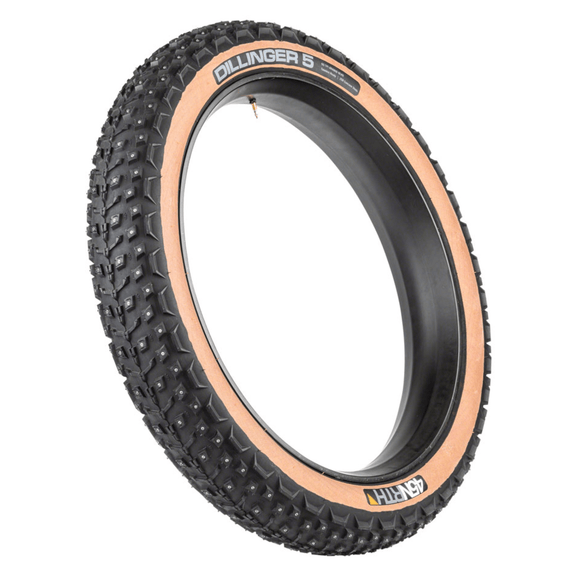 45NRTH Dillinger 5 Tire - 26x4.6 Tubeless Folding Tan 60 TPI 258 Concave Carbide Aluminum Studs