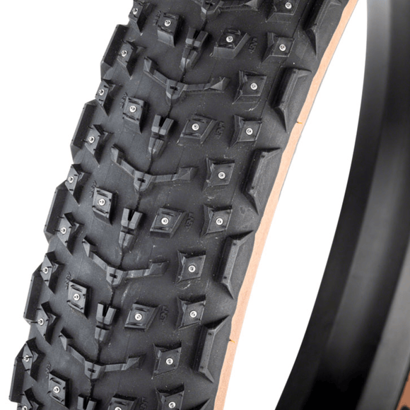 45NRTH Dillinger 5 Tire - 26x4.6 Tubeless Folding Tan 60 TPI 258 Concave Carbide Aluminum Studs