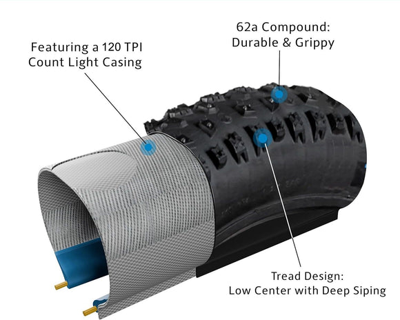 Terrene Cake Eater Light 26" 120tpi Fat Tire 180 Crown Studded Tubeless Ready