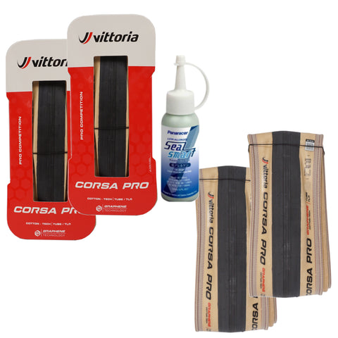 Image of Vittoria Corsa Pro 700c Tanwall Tubeless TLR Tires - 2-Pack w-Free Sealant