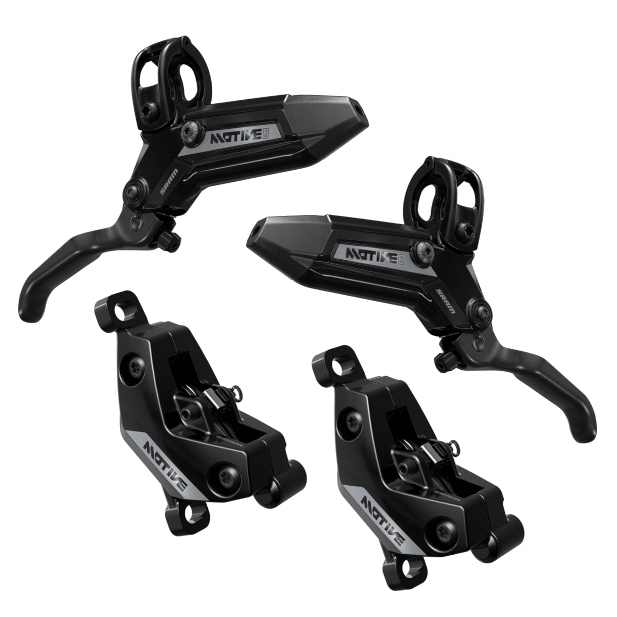 SRAM Motive Silver Disc Brake and Lever - Post Mount 4-Piston Aluminum Lever Black A1
