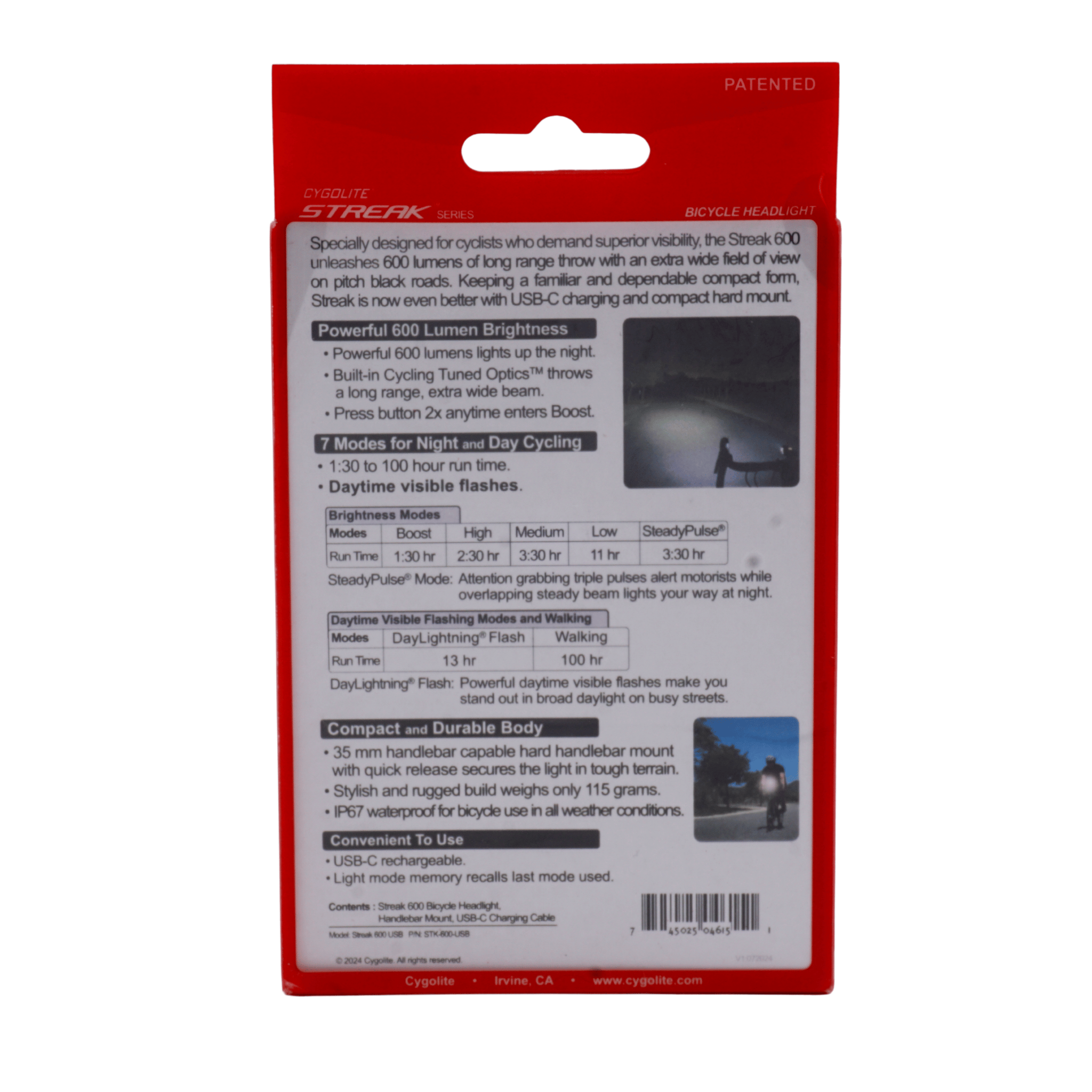 Cygolite Streak 600 Lumen Headlight USB Black