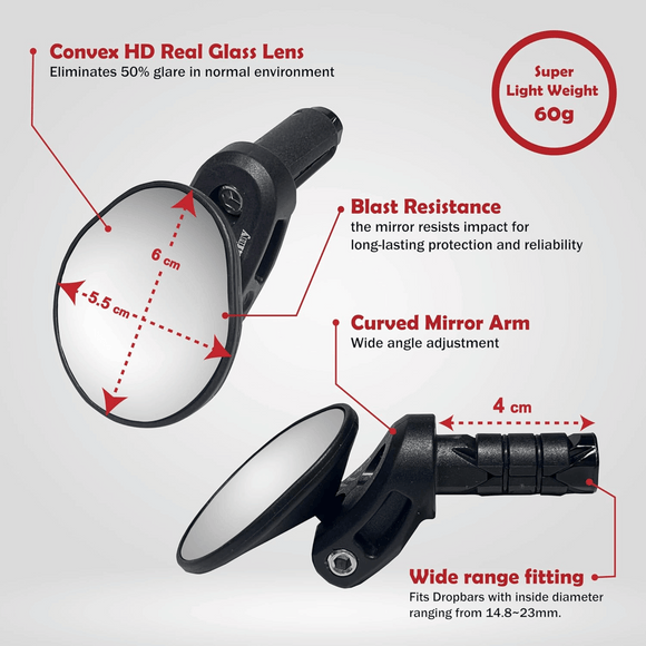 Hafny HF-M956S-FR06 HD Glass Lens Bar-End Mirror