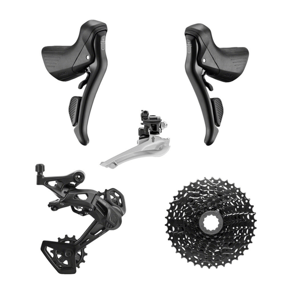 microSHIFT Sword Black 2x9-Speed Groupset - Includes Brake/Shifters Front Derailler Braze-On Rear Derailleur Long Cage 11-38t Cassette
