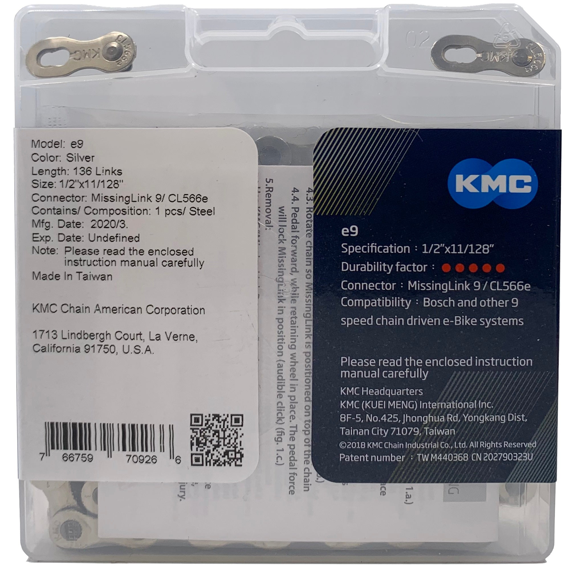 KMC e9 9-Speed eBike Chain 136L