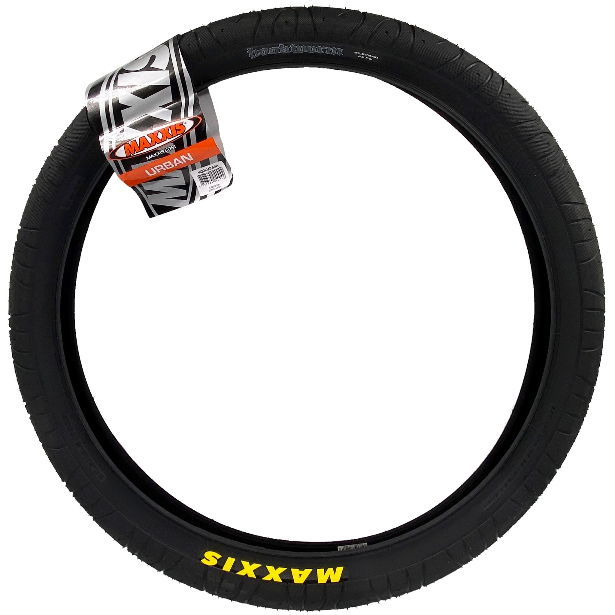 Photo of the side of the Maxxis Hookworm 27.5"x2.5 tire.