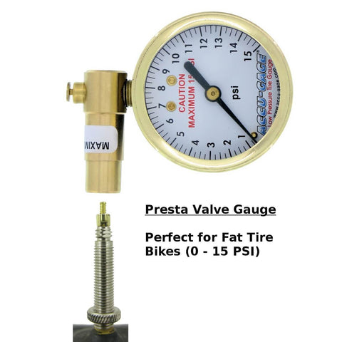 Image of Accu-Gage PR15BX Presta Dial Gauge 1-15psi for Fat Bike - TheBikesmiths