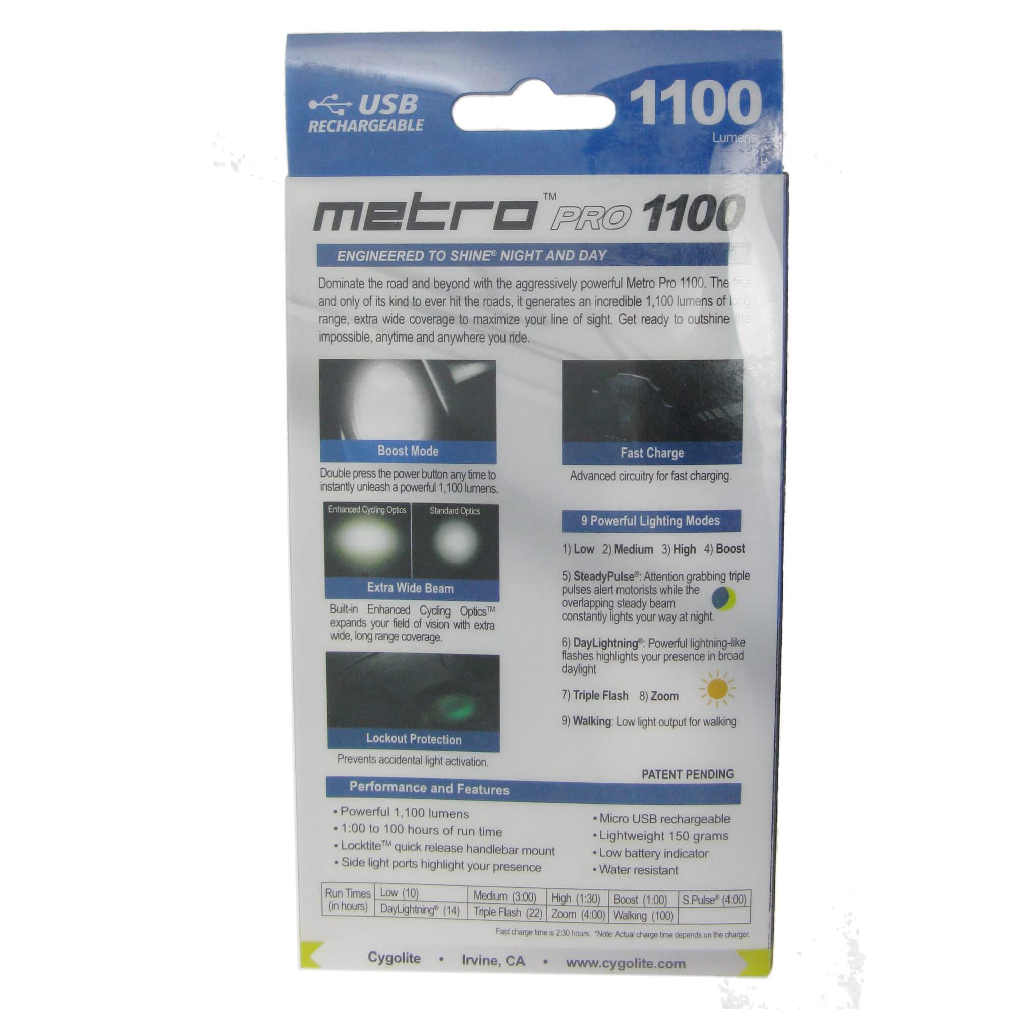 CygoLite Metro Pro 1100 Lumen USB Rechargeable Headlight - TheBikesmiths