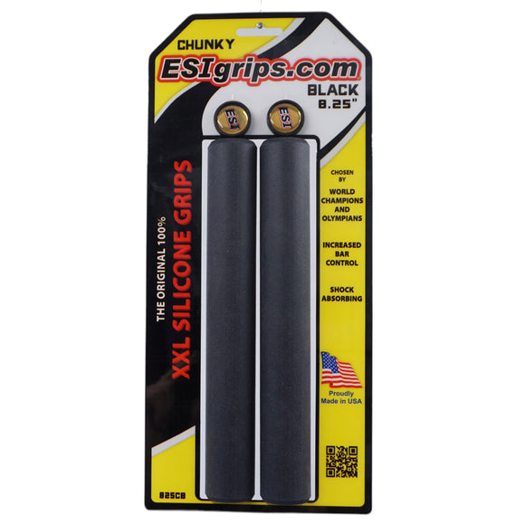 ESI Chunky 6.75" or 8.25" Bike Black Grips 100% SILICONE - The Bikesmiths