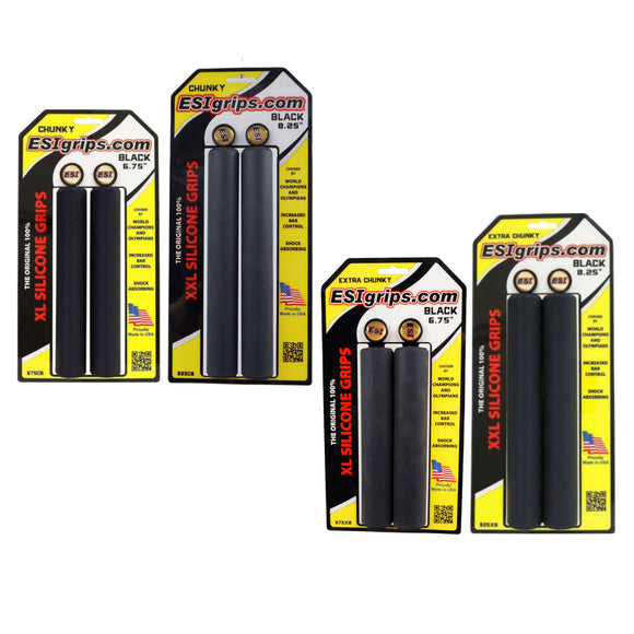 ESI Chunky 6.75" or 8.25" Bike Black Grips 100% SILICONE - The Bikesmiths