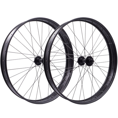 Image of HED 26" Fat Bike Wheelset. Photo shows the front and the rear wheel.