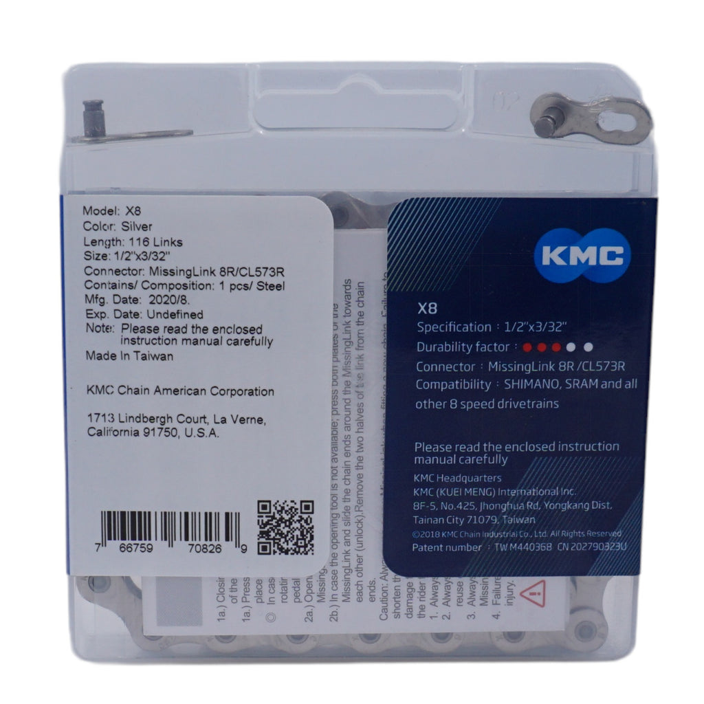 KMC X8 8 Speed Bike Chain Silver 116 Links