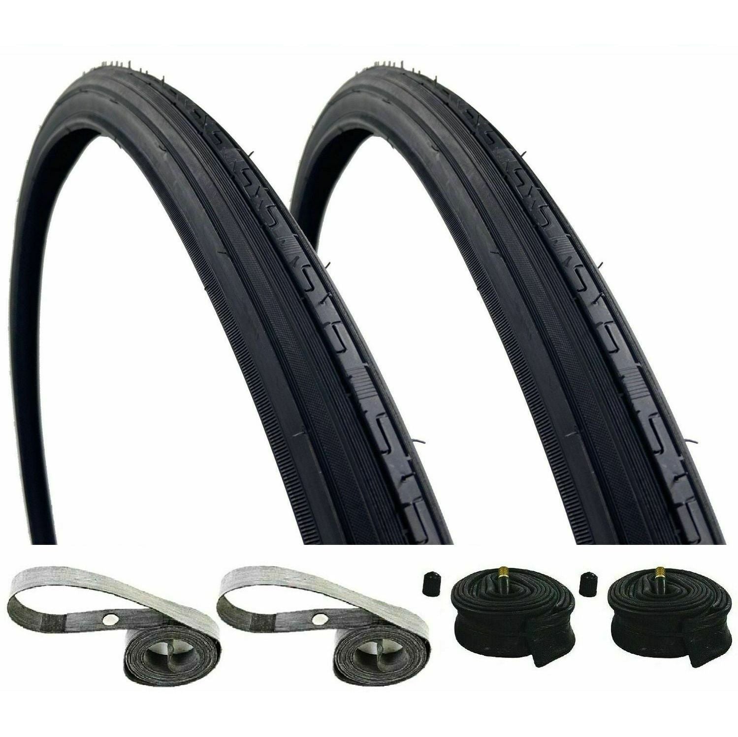 K35 27x1-1/4 black-wall tire with Schrader tube and rubber rim strips