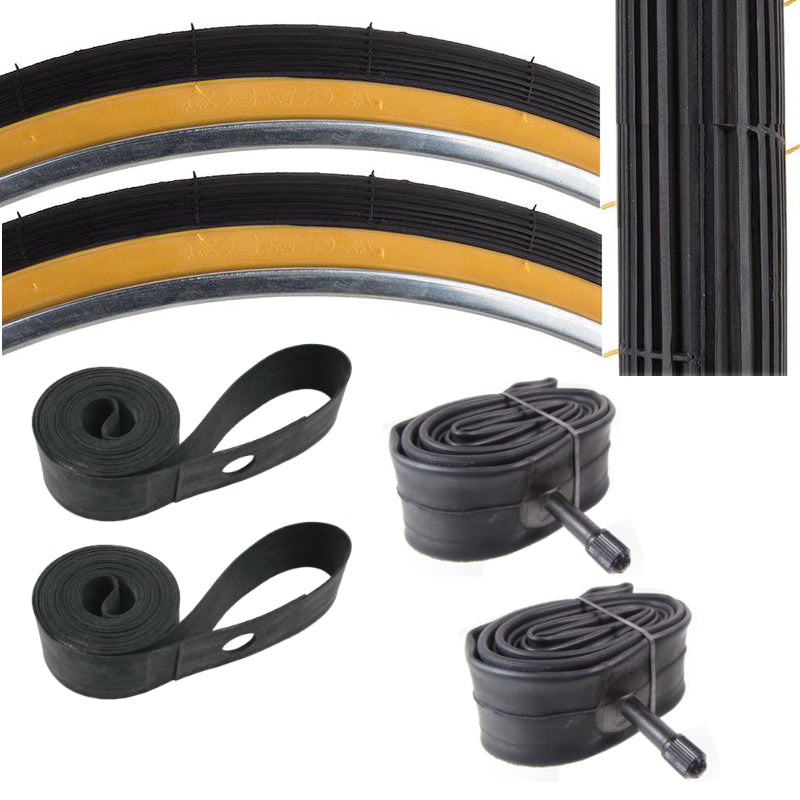 Kenda K23 26x1-3/8 or 1-1/4 37x597 Tire kit with Gumwall tires.   Comes with rubber rim strips and schrader tubes.