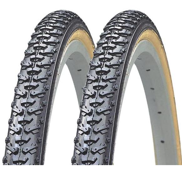 Photo showing two Kenda K161 Knobby Cross 27x1-3/8 Gum Wall Tires - TheBikesmiths