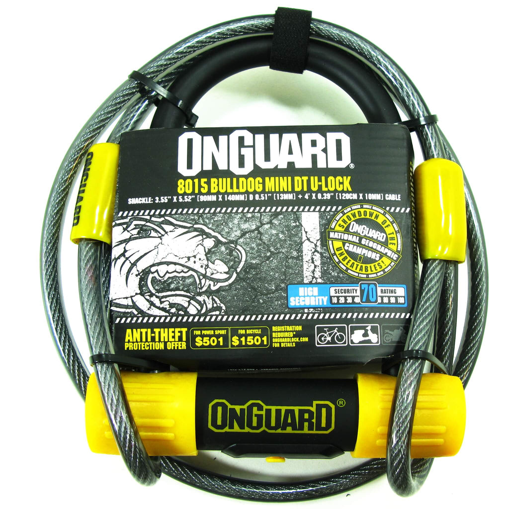 OnGuard 8015 Bulldog Mini 90mm x 140mm Key U-Lock w-4' Cable - TheBikesmiths
