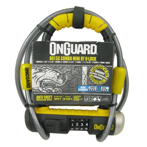 OnGuard 8015C Bulldog Mini 90mm x 140mm Combo U-Lock w-4' Cable - TheBikesmiths