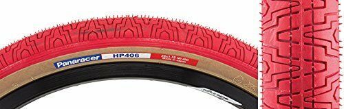 Side and tread view of Panaracer 20"x1.75 HP406 skinwall red tire.