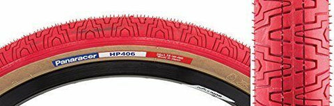 Image of Side and tread view of Panaracer 20"x1.75 HP406 skinwall red tire.