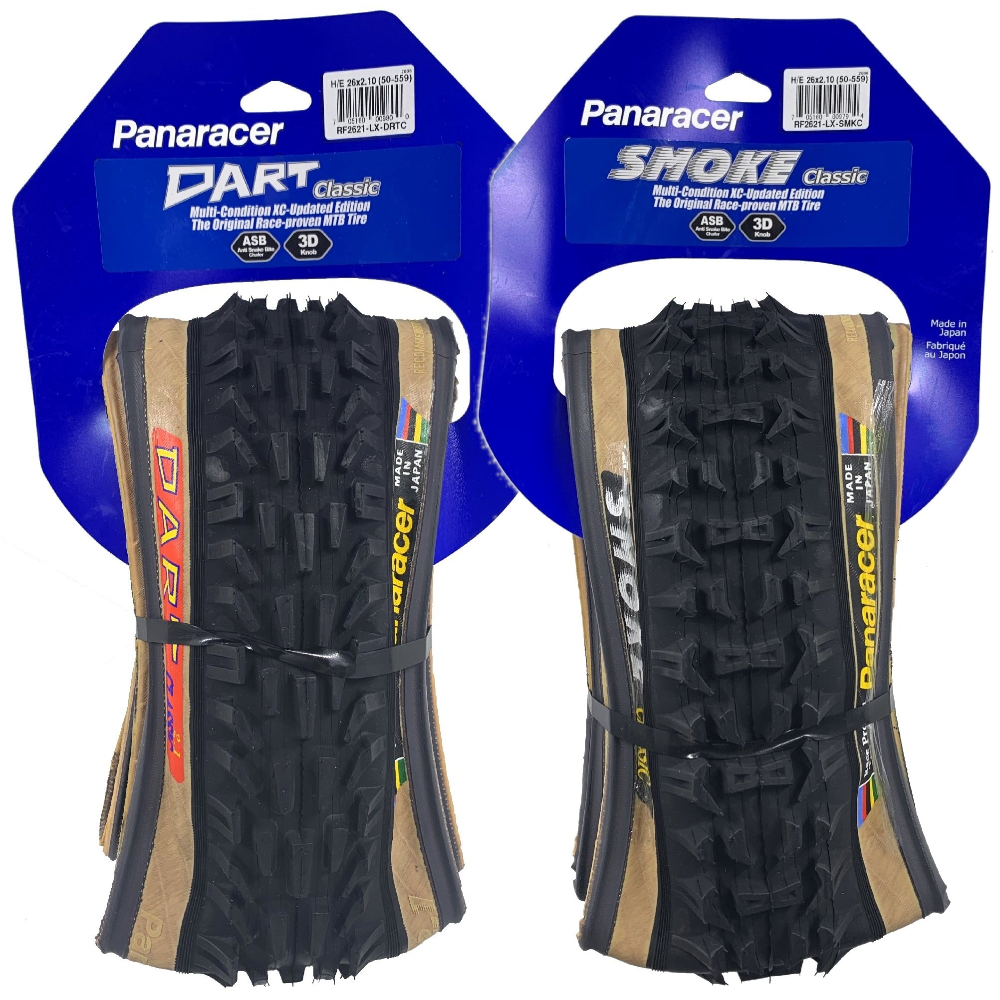 Two Panaracer 26x2.10 Front Dart and Rear Smoke folding amber skinwall tire MTB