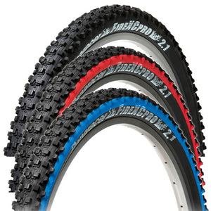 Photo showing the blackwall, redwall and bluewall of the Panaracer Fire XC Pro 26x2.10 tires