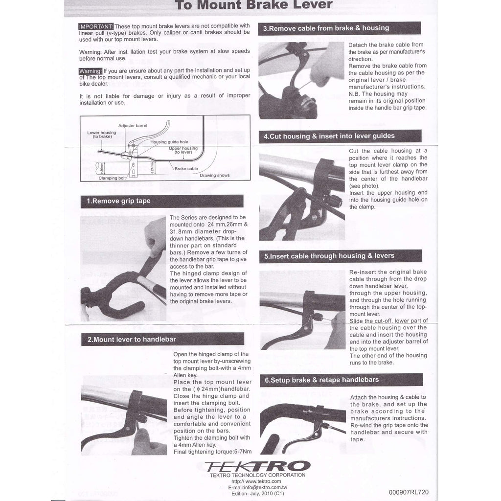 Tektro RL720 24.0 BLACK Top Mount Inline Cross Brake Lever Set - TheBikesmiths