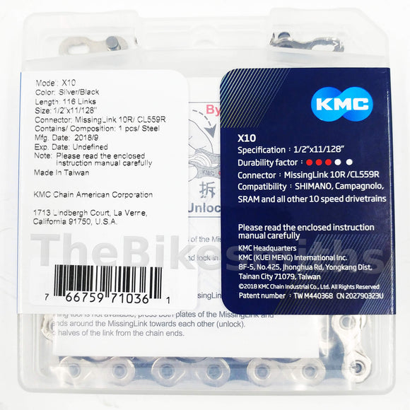 KMC X10 Silver Black 10 Speed Chain - TheBikesmiths