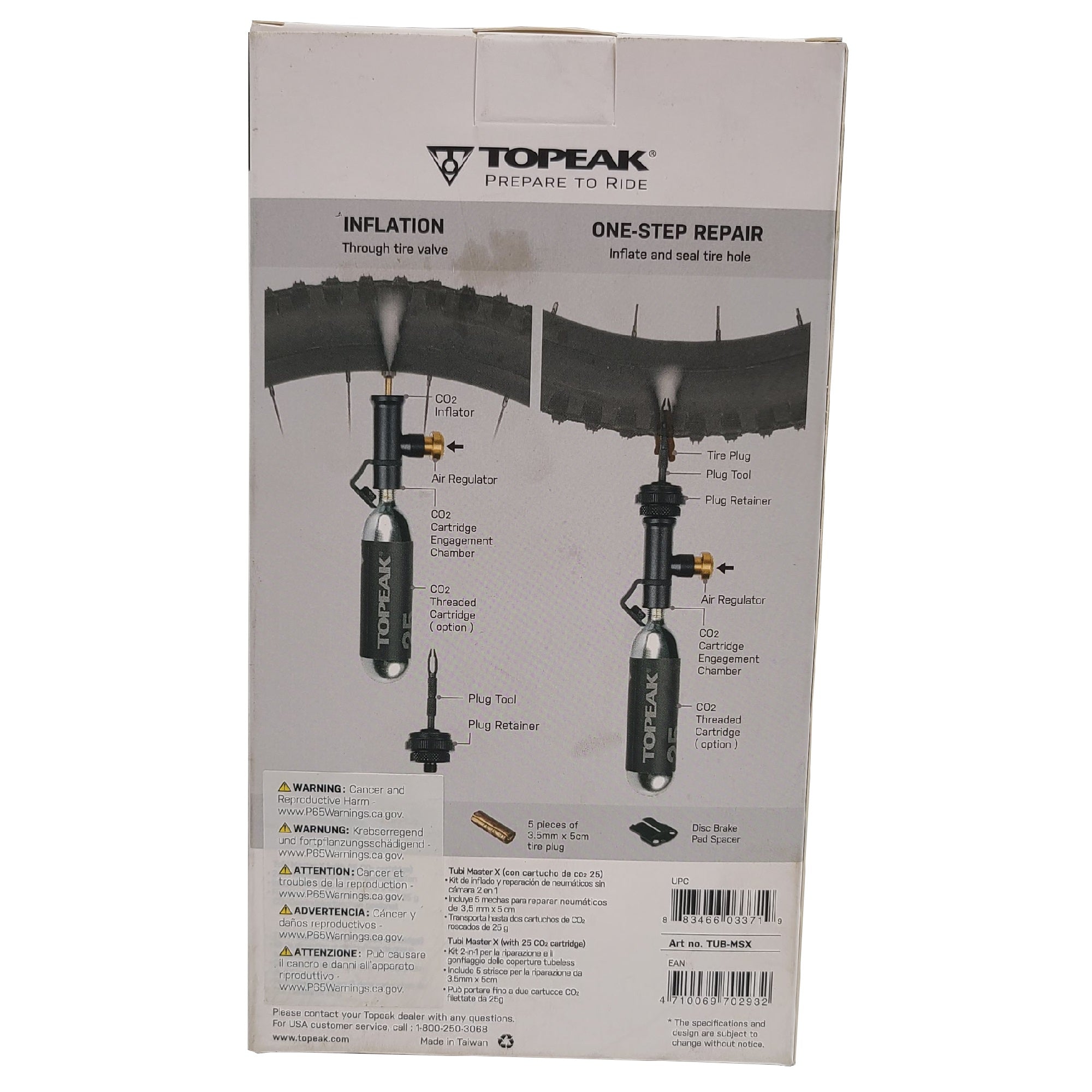 Topeak TUB-MSX Tubi Master X Tubeless Tire Flat Repair Kit with 25g CO2 Cartridge