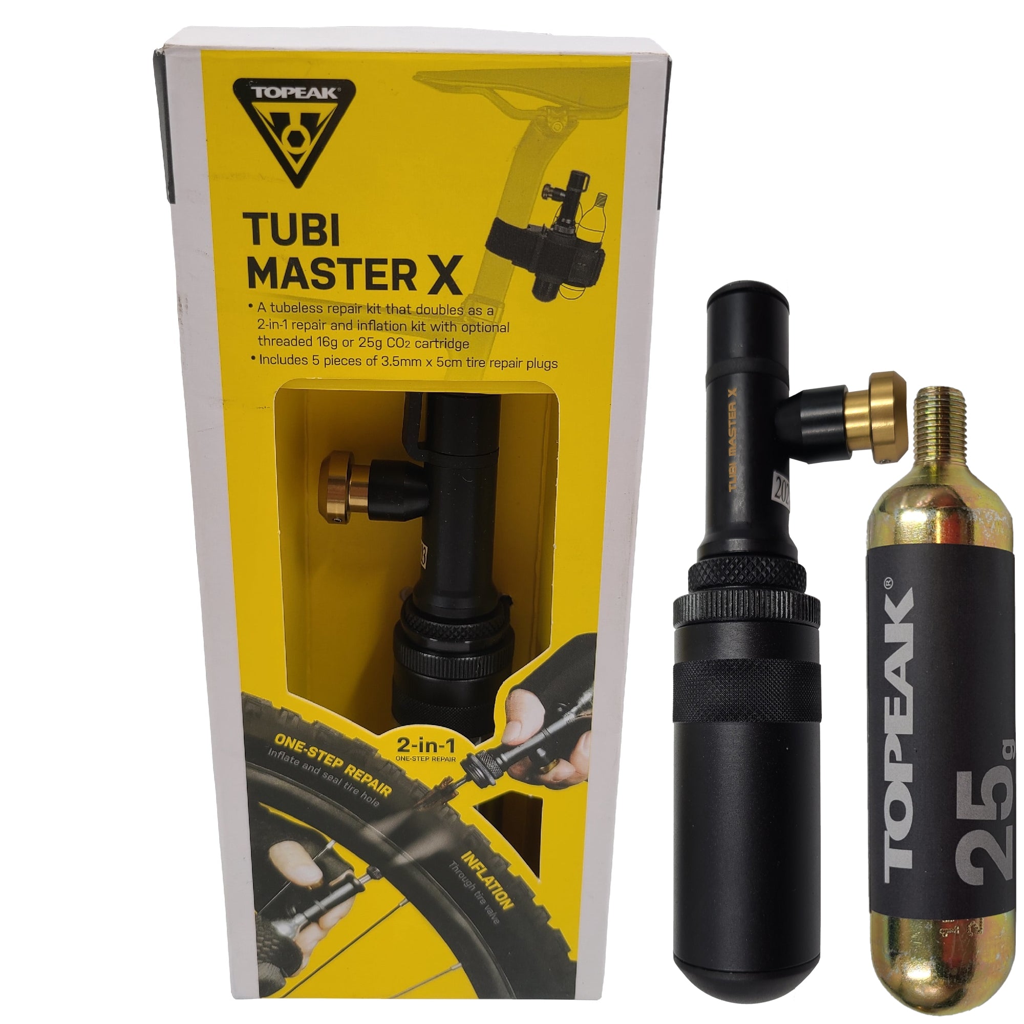 Topeak TUB-MSX Tubi Master X Tubeless Tire Flat Repair Kit with 25g CO2 Cartridge - The Bikesmiths