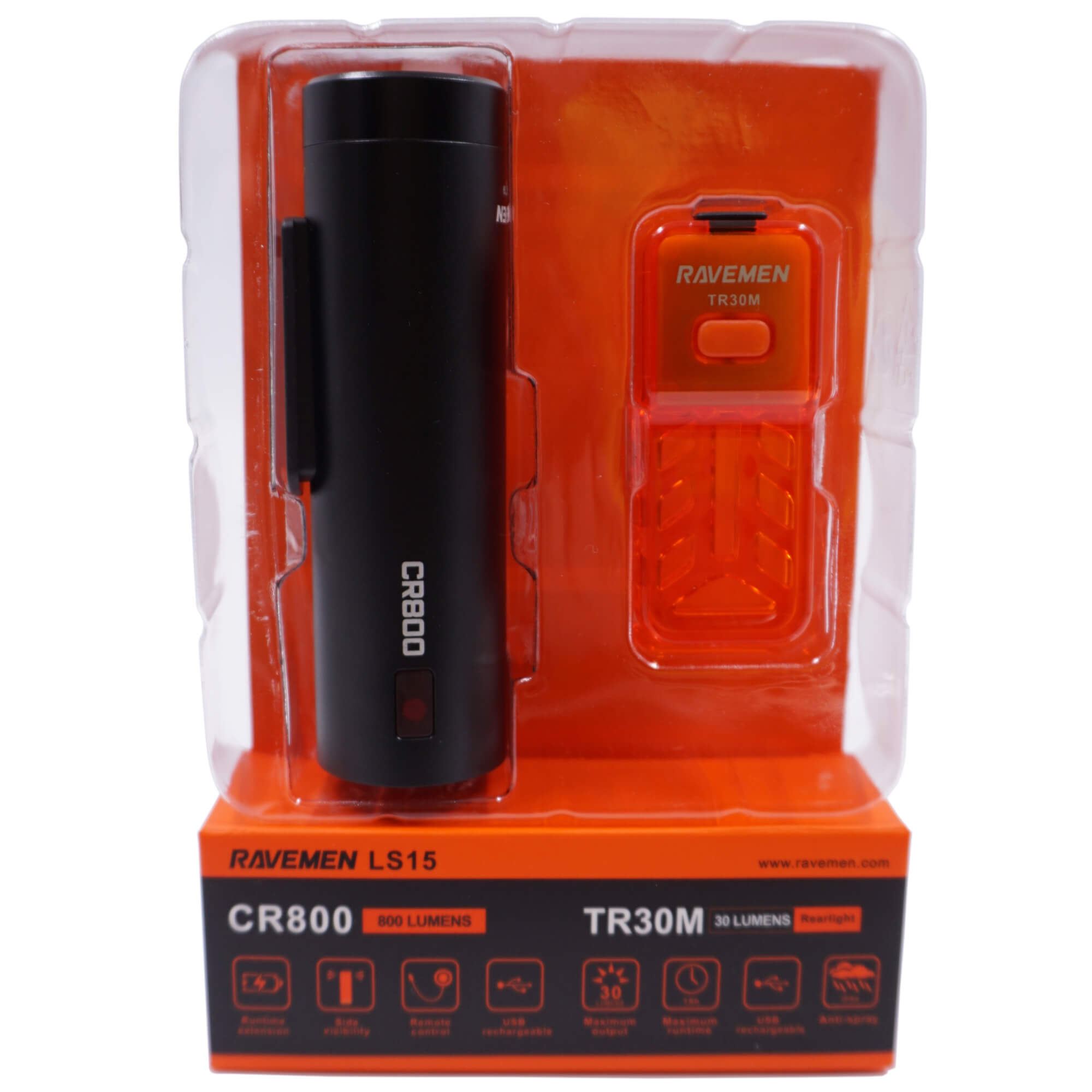 Ravemen LS-CT03 CR800/TR30M 800 Lumens / 30 L USB Lightset